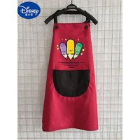 迪士尼（Disney）大儿童厨师帽和围裙三件套幼儿园小朋友套装烘焙厨房陶艺罩衫画画 红色拼接*铅笔(单围裙) 大码7-13岁建议身高115-140cm