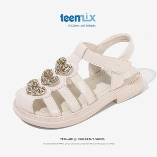 TEENMIX 天美意 女童凉鞋2023夏季沙滩鞋潮 米色 30码