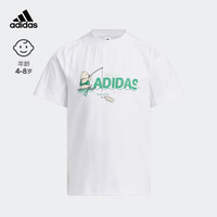 adidas阿迪达斯官方轻运动男小童夏季新款印花圆领短袖T恤IA8216 白/黑色 110CM