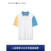 TOMMY HILFIGER 23新款春夏童装男纯棉简约刺绣撞色宽松短袖POLO衫08150 白蓝黄拼色YBR 14/160cm