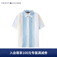 TOMMY HILFIGER 23新款春夏童装男时尚拼色竖条纹绣标休闲短袖衬衫08230 多色拼色YBH 5