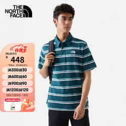 THE NORTH FACE 北面 T恤男23春夏新款户外休闲舒适透气条纹翻领短袖POLO衫7WD9