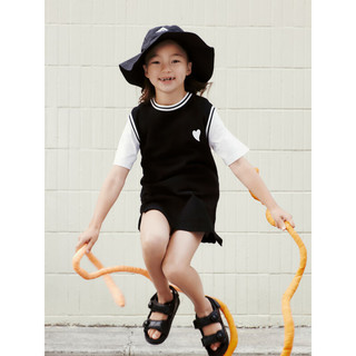 little MO&Co.little moco童装23夏装新款女童假两件短袖纯棉连衣裙KBC2DRST04 黑色 120/56