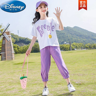 迪士尼（Disney）女童夏季套装2023新款夏装时髦洋气中大童运动儿童夏季女孩两件套 粉色&UUU夏季套装 130