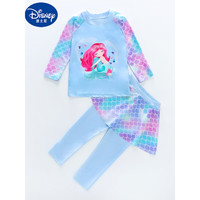 迪士尼（Disney）儿童泳衣女孩长袖长裤分体防·晒美人鱼宝宝小中大童泡温泉泳装套 浅蓝 2XL