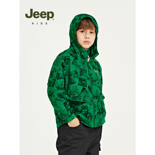 Jeep童装儿童外套2023春季新款轻薄透气舒适满印防风衣连帽外套 青草绿 160cm