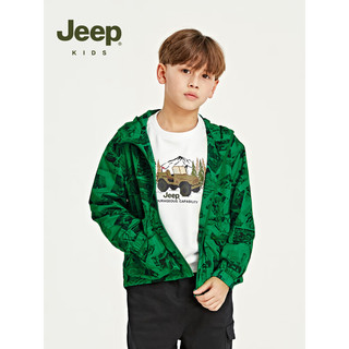 Jeep童装儿童外套2023春季新款轻薄透气舒适满印防风衣连帽外套 青草绿 160cm