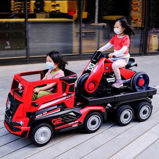 嘉宴儿童玩具卡车可坐人半挂车飓卡电动车宝宝双人货车 大型重卡 双驱动