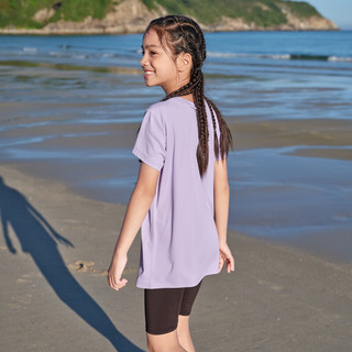 探路者（TOREAD）旗舰 儿童运动套装女中大童装夏季短袖短裤2件套 香水紫黑色 120