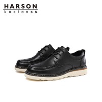 HARSON 哈森 男鞋真牛皮2022新款低帮休闲皮鞋百搭英伦黑色低帮鞋男