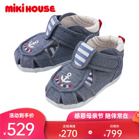 MIKIHOUSE日本制防滑透气童鞋保护脚趾二段学步鞋凉鞋 蓝色 13.5cm