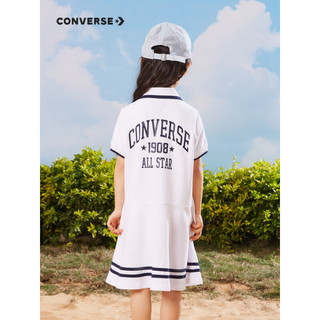 匡威（Converse）儿童装连衣裙2023新款夏季女童短袖夏装裙子网球裙A字POLO裙 纯白色 110/52