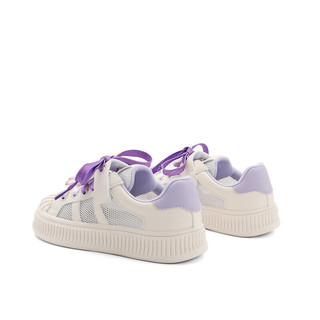 百丽可爱板鞋童鞋2023夏季新商场同款贝壳头饼干鞋38060B83 白色/紫色 28