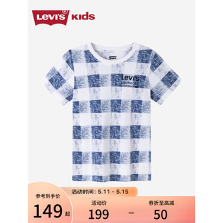 Levi's李维斯童装23夏季男童短袖T恤儿童格子上衣 糖果白 160/80(XL)