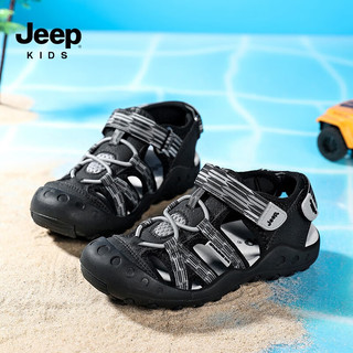 Jeep 吉普 童鞋男童凉鞋魔术贴包头沙滩鞋女童夏季2024新款中大童儿童鞋 黑色 31码