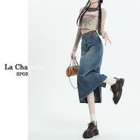 La Chapelle 高腰牛仔半身裙女2023年新款夏季中长款显瘦a字开叉裙子M