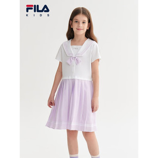 FILA KIDS斐乐童装女大童连衣裙2023夏季新款儿童甜美时尚百褶裙 标准白-AWT 130