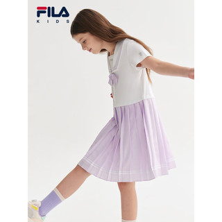 FILA KIDS斐乐童装女大童连衣裙2023夏季新款儿童甜美时尚百褶裙 标准白-AWT 130