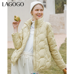 La·go·go 拉谷谷 Lagogo拉谷谷冬季新款纯色立领羽绒服女保暖加厚白鸭绒外套