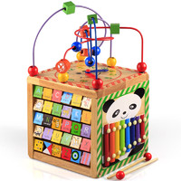 通仙（tongxian）大号四面大绕珠玩具多功能百宝箱宝宝婴儿童串珠认知木制早教玩具 熊猫四面绕珠