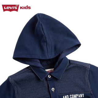 Levi's 李维斯 童装男童衬衫2023春季新款儿童长袖拼接衬衫连帽上衣外套 苍穹蓝 160/80(XL)