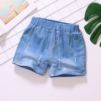 吉卡龙女童牛仔短裤夏季薄款中大童宝宝小女孩刺绣热裤外穿儿童裤子 打洞牛仔短裤 100cm