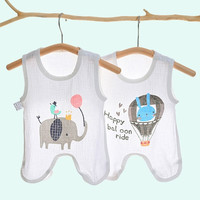 有彩婴幼儿夏季薄款半背衣圆肚兜新生儿护肚兜男女宝宝纱布护肚脐围兜 大象+小兔子（连脚） 100码 (建议2-3岁)