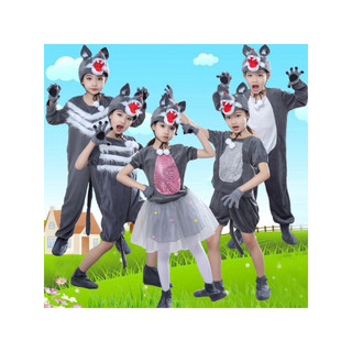 SZHG儿童大灰狼演出服幼儿园表演狼来了狼猪小羊兔子动物舞蹈表演纱裙 狼长款 90cm