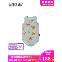 Milkbarn2023新款婴儿背心包屁衣 6-24月新生儿三角哈衣爬服宝宝夏季睡衣 灰蓝牦牛 80cm(12-18m)