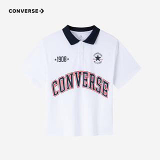 CONVERSE 匡威 童装男女童短袖POLO衫2023夏季新款儿童休闲短T上衣 纯白色 130/64