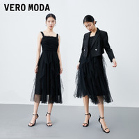 Vero Moda吊带连衣裙2023夏季新款显瘦气质法式黑色网纱裙子女▲