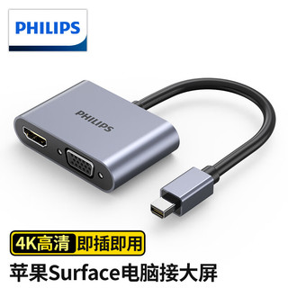 PHILIPS 飞利浦 Mini DP转HDMI/VGA二合一迷你DP转换器4K高清转接头 雷电2苹果笔记本电脑投影仪连接线