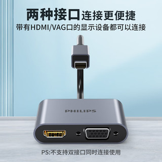 PHILIPS 飞利浦 Mini DP转HDMI/VGA二合一迷你DP转换器4K高清转接头 雷电2苹果笔记本电脑投影仪连接线