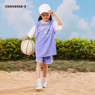 Converse 匡威童装女童短袖T恤短裤2件套2023夏季新款儿童休闲运动套装 兰花紫 155/72