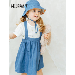 Milkbarn2023新款儿童牛仔背带连衣裙 1-6岁女宝宝无袖吊带洋气长裙子 牛仔蓝 100cm