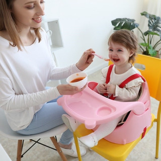 润华年宝宝餐椅矮款叫叫椅家用婴儿餐椅座椅宝宝学坐椅神器可绑凳子矮款 粉色+安全带+轮子+坐垫-