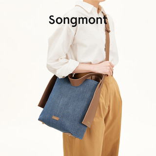 Songmont 崧 挂耳托特包中号设计师款牛仔拼皮通勤单肩斜挎包鸟鸟推荐