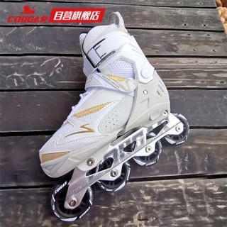 COUGAR 美洲狮 成人可调休闲轮滑鞋刷街溜冰鞋 白色XL码