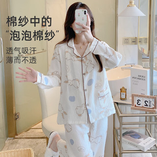 婧麒月子服夏季产后纯棉纱布哺乳睡衣女春秋孕妇喂奶家居服套装 米色翻领_Jyz41157 XL（建议120_140斤）