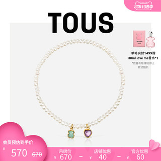 TOUS 桃丝熊 GLORY系列 918591540 小熊925银镀金珍珠手链 16.5cm