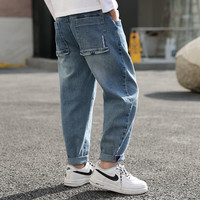 小象汉姆童装男童牛仔长裤2023春装新款男孩长裤子中大童韩版 150 深蓝色