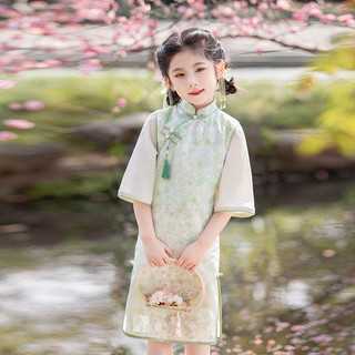 女童旗袍夏季薄款民国风套装小女孩春秋款改良小学生中国风演出服