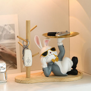 遇上佳人 兔子钥匙收纳摆件 玄关客厅卧室创意可爱装饰摆件乔迁礼品 流氓兔-灰色（不含木架）