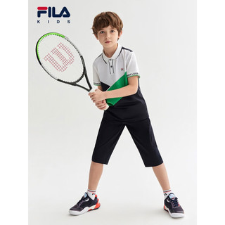 FILA KIDS斐乐童装男大童短袖2023夏新款儿童运动撞色抗菌POLO衫 玉石白-WT 130