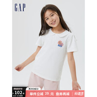 Gap女童夏季2023新款娃娃领短袖602224儿童装可爱T恤 白色 150cm(XL)