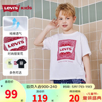 Levi's李维斯童装男童纯棉短袖T恤2023夏季新款儿童腰果花纹休闲短T上衣 明亮白 110/52