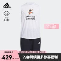 adidas阿迪达斯轻运动SEEBIN艺术家合作系列男大童运动短袖套装 白/白 110CM