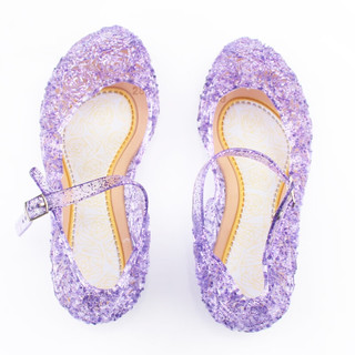 忆爱儿童凉鞋冰雪奇缘鞋子艾莎水晶鞋灰姑娘女童爱莎公主鞋 A07紫色鞋子 25内长15.5cm