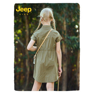 Jeep童装女童连衣裙2023夏季新款简约A字衬衫裙洋气休闲公主裙子 军绿 165cm
