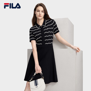 FILA 斐乐 官方女子编织连衣裙2023夏新款时尚优雅休闲翻领连身裙